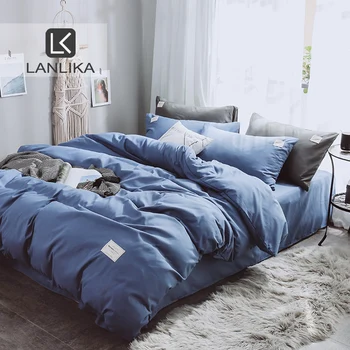 

Lanlika Sky Blue Bedding Set Duvet Cover Set Flat Sheet Pillowcase Bedclothes Home Bedspread Pure Cotton Double Queen Linens