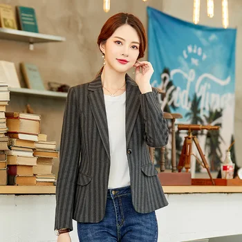

2019 Stripes Small Suit Coat Female Long Sleeve Slim Fit Short Money Leisure Joker Suit Top Autumn Clothes