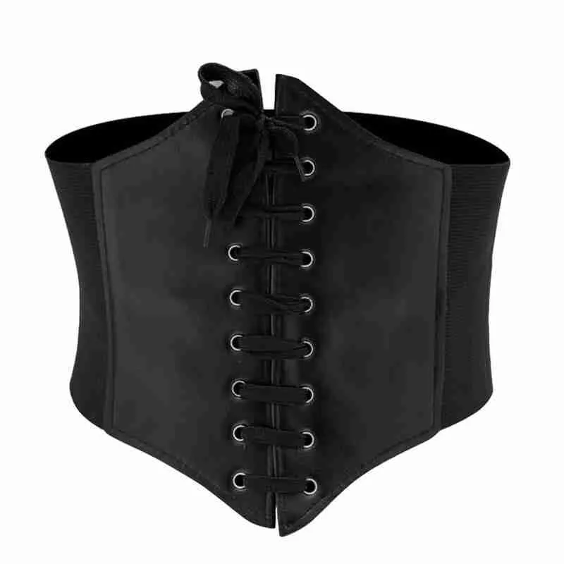 

Dress Decorated Girdle Gothic Dark Lace Up Crop Top Imitation Leather Black Waist Seal Harness Bustier Tops Slim