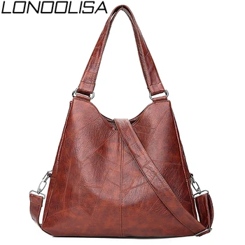 

LONOOLISA Brand Hot 3 Layers Top-handle Bags For Women 2019 Leather Luxury Handbags Women Bags Designer Big Ladies Hand Bags Sac
