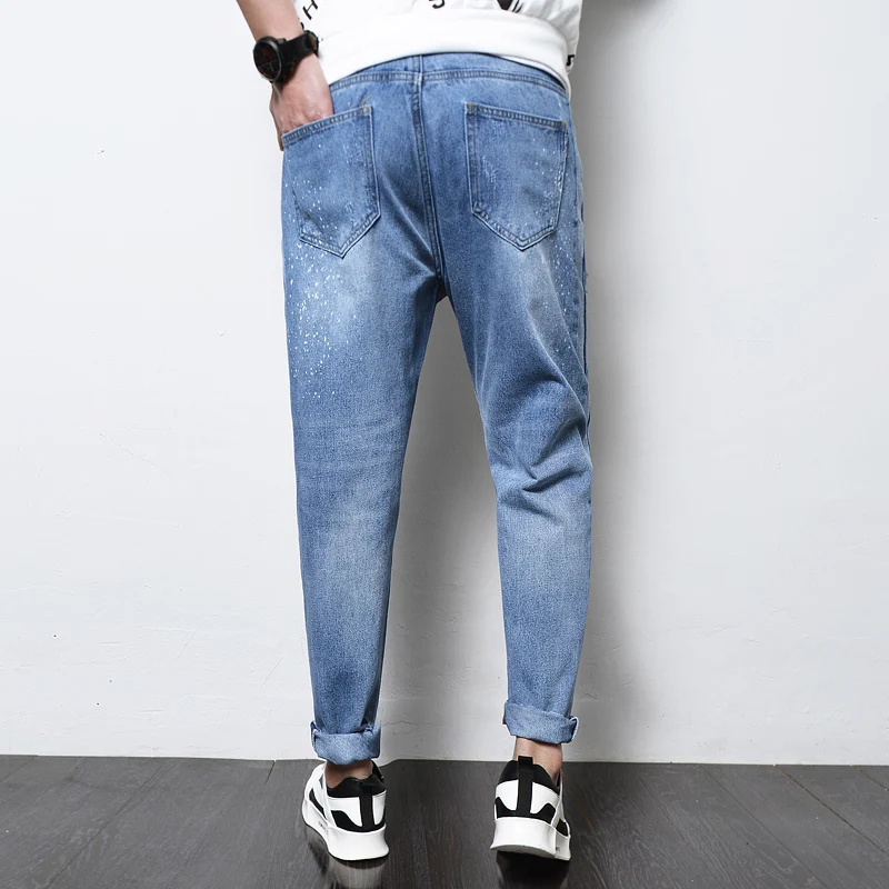 Seller Summer Jeans Men's Stretch Slim Fashion Washed Printing Casual Hole Jean Pants Men Streetwear Wild Hip Hop Denim Trousers Mens