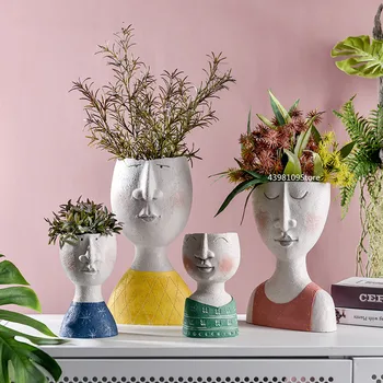 

Nordic resin vase creative cute doll human head sculpture art vase / flower arrangement / living room desktop decoration vase