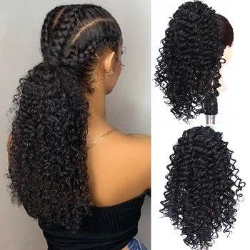 

SHANGKE New Type Women’s Drawstring Kinky Curly Clip In Hair Extension Synthetic Natural Ponytail Heat Resistant Fake Hair Wig