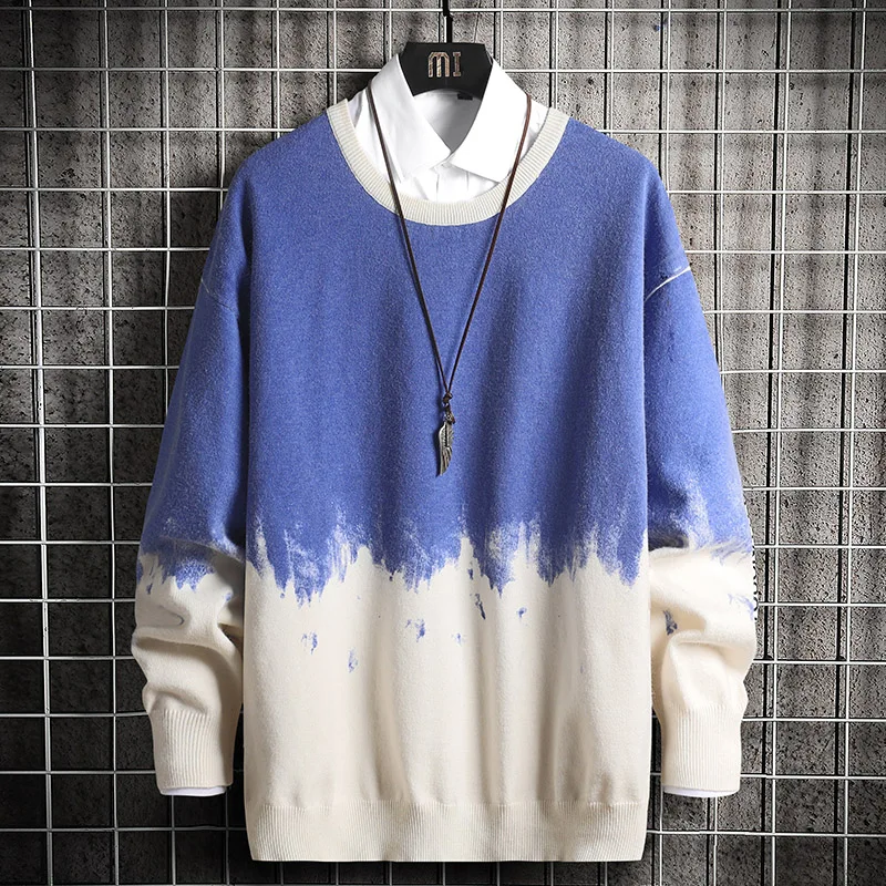 

2020 Winter Mens Gradient Knitted Sweater Man Jumper Pullover Hip Hop Harajuku Casual Sweater