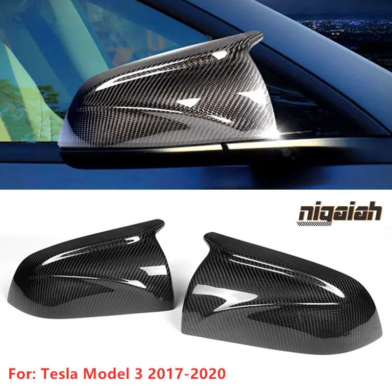 Car Side Door Rearview Mirror Covers For Tesla Model 3 2017-2019 3K Carbon Fiber Rear Mirror Cap 1:1 Replacement Protective Trim