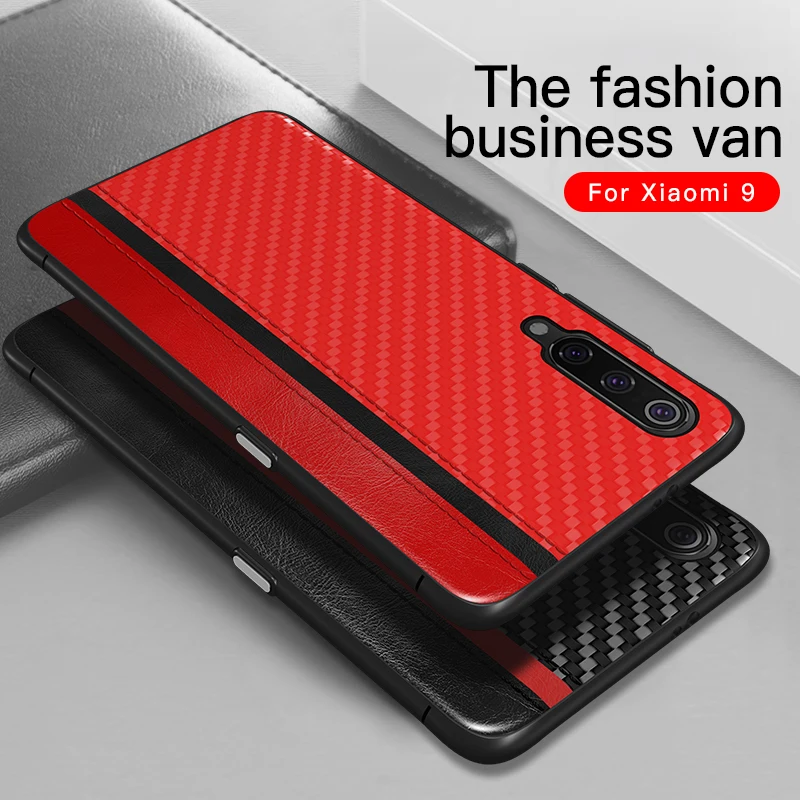 Business Ultra Thin Soft Case For Xiaomi Mi 9 Carbon Fiber Slim ShockProof Mi9 PU Leather PC Cover Funda Cases | Мобильные телефоны