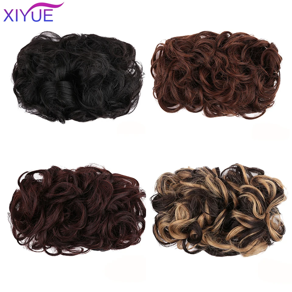 XIYUE Women's Curly Chignon With Elastic Rubber Band Clip In Synthetic Scrunchie Wrap Hair Messy Bun Hairpieces