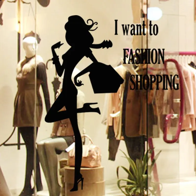DCTAL Clothing Store Decal Sexy Lady Girls Glass Wall Sticker Decoration Clothing Store Decal Cloakroom Showcase Decor