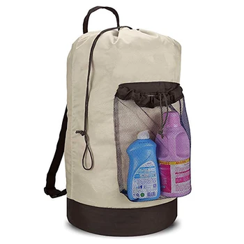 

New Laundry Bag Mesh Pocket Nylon Backpack Clothes Hamper Bag with Drawstring Closure for College Travel Laundromat