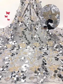 

Sky Blue Flannel Sequins Lace Fabric 2020 High Quality Lace African Lace Fabric French Tulle Lace Material For Wedding