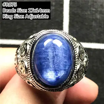 

Real Natural Blue Kyanite Ring Jewelry For Men Ring Crystal 17x14mm Oval Beads Love Silver Cat Eye Silver Adjustable Ring AAAAA