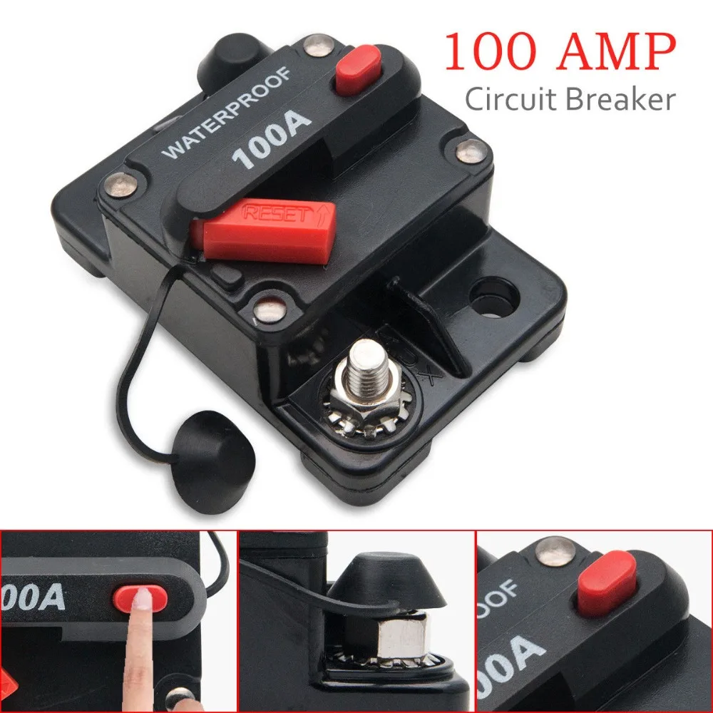 12V 24V 100A AMP Waterproof  Circuit Breaker Reset Fuse Dual Battery IP67 Manual 