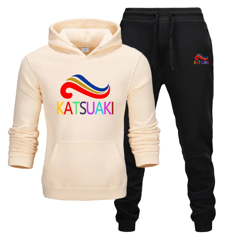khaki black Новинка, популярный бренд, Мужская толстовка, спортивный костюм, термобелье с принтом, мужские спортивные комплекты, флисовая плотная толстовка с капюшоном+ штаны, спортивный костюм - Цвет: khaki black