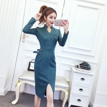 

High Street Suede Dress Women Long Sleeve Bodycon Dress Office Lady Spring Dresses