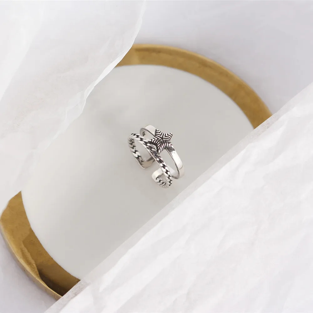 SHANICE 925 пробы Серебряное кольцо с двойным резервуаром, Геометрическая Звезда, панк кольцо для женщин, хорошее ювелирное изделие, Anel, уличные стрелы