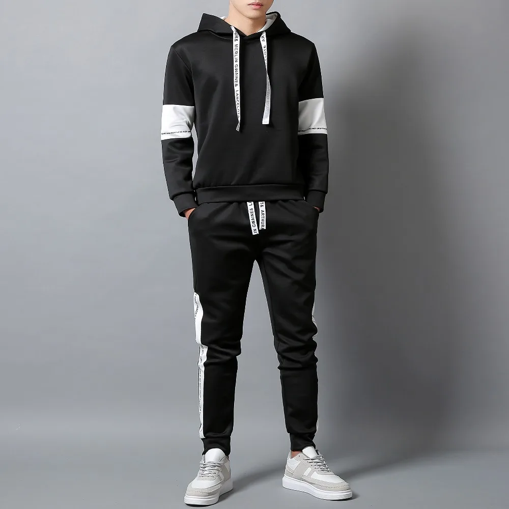 White Black Men Hoodies Set Fashion 2020 Autumn Brand Casual Tracksuit ...