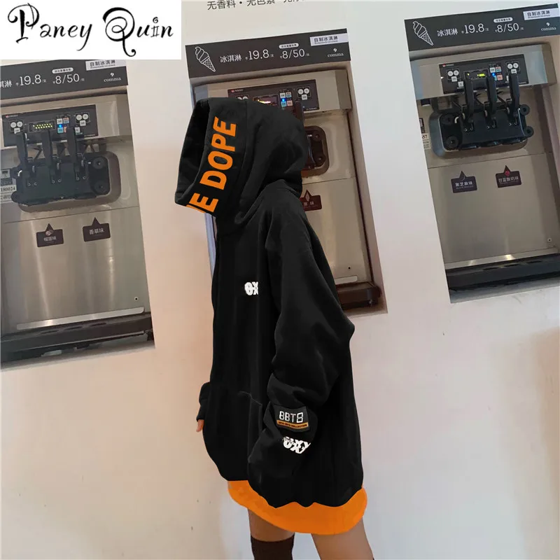 Hoodies Hooded Thicker Plus Velvet Pockets Harajuku Pullovers fashion women long hoodie Sleeved Students Oversize Hoodie Trendy