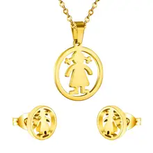 Luxxissids Дубай Африканские Детские ювелирные наборы милая девушка круглый кулон ожерелье серьги из нержавеющей стали комплект ювелирных изделий