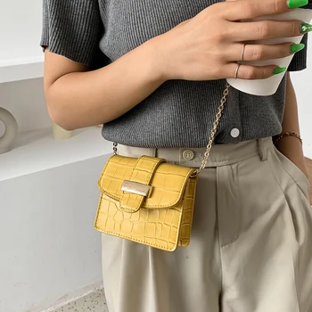 

Mini Crocodile Pattern Flap Bags for Women 2020 Simple Shoulder Bags PU Leather Crossbody Messenger Bags Chain Cross Body Bag
