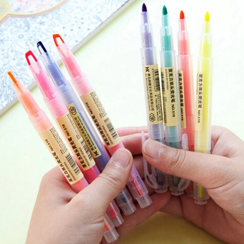 

8 colors Highlighter Artist Dual Head Sketch Markers Set School Drawing Supplies Art mark 634B
