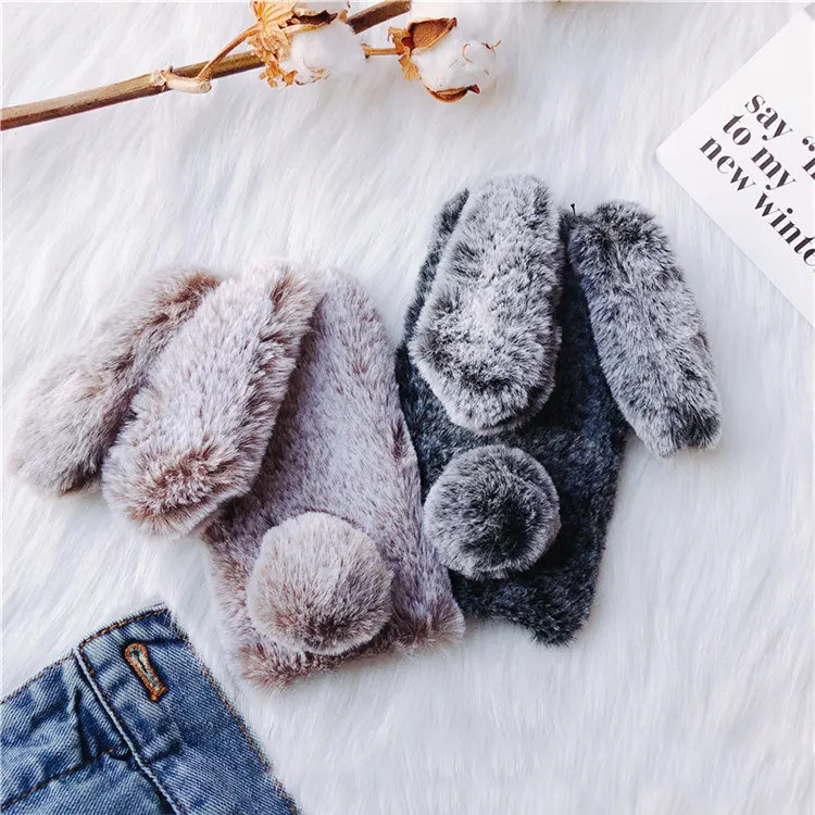 Bling Fluffy Rabbit Fur Cute Silicone Bunny Plush Phone Case for Huawei Mate 20 P20 P30 Lite Pro Furry Cover Coque On Huawei dustproof case