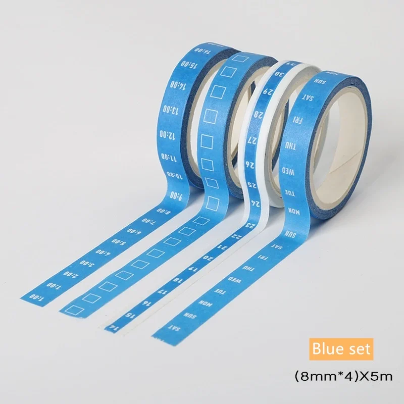 Blue set 4 шт. мини Расписание бумаги васи лента неделя дата время проверки список 8 мм клейкие Маскировочные ленты планировщик наклейки на тему дня офис A6943 - Цвет: Blue set