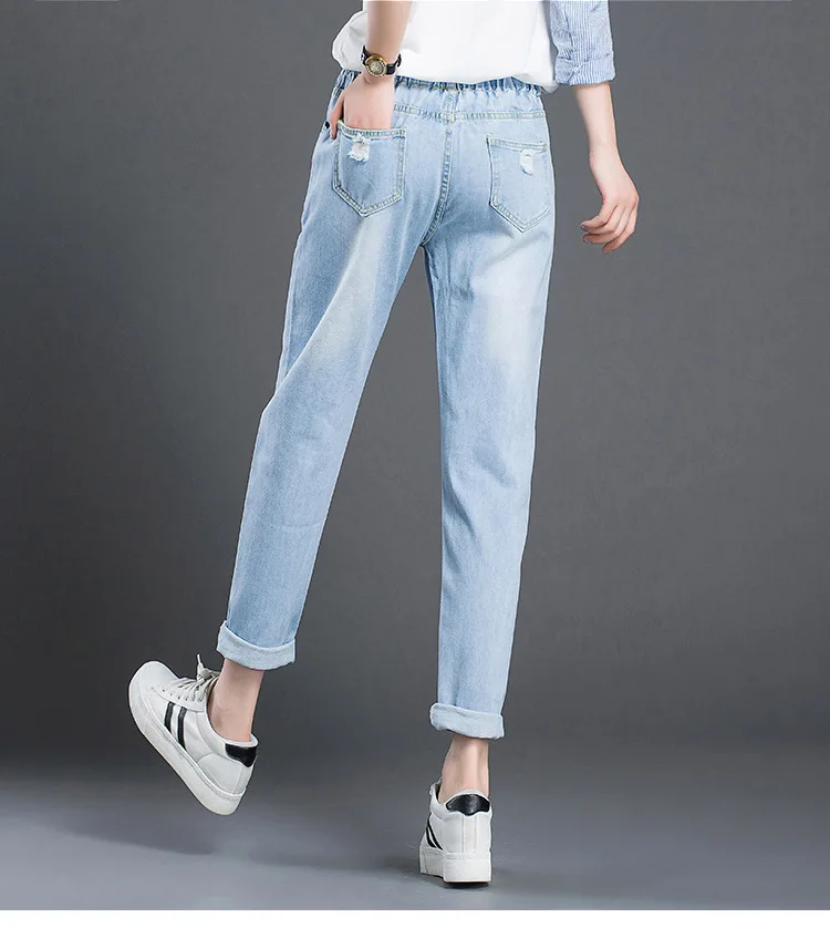 Брендовые новые модные джинсы для отдыха, женские джинсы с ретро талией, штаны-шаровары, джинсы размера плюс, рваные женские джинсы с дырками