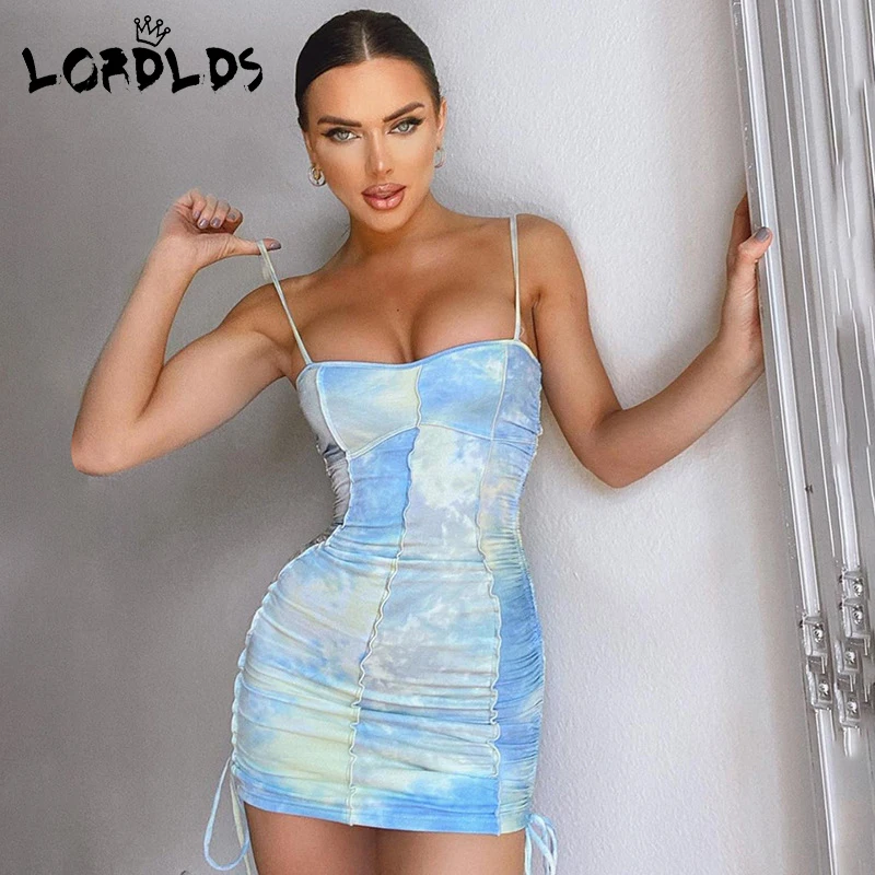 

LORDLDS Summer Party dress women clothes 2020 Drawstring Patchwork Skinny Slim Ladies Bodycon Sexy Club Mini Dresses