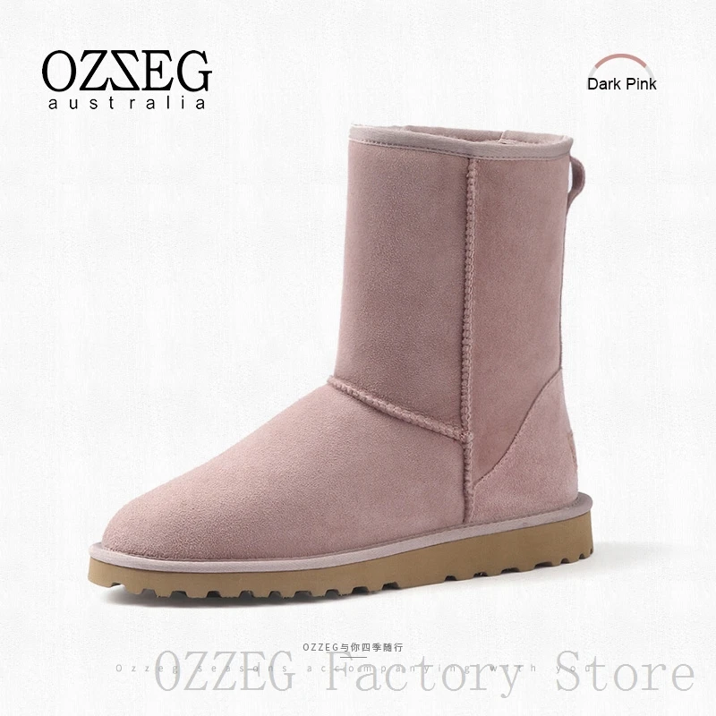 OZZEG; Роскошные брендовые классические зимние ботинки; австралийские женские ботинки из натуральной кожи; женские ботильоны на овечьем меху; зимняя обувь