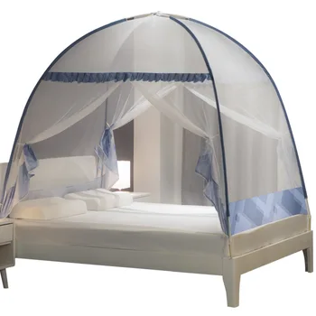 

Blue Grey Mosquito Net Canopy Bi-parting Mosquito Curtain Bed Netting Home Outdoor Folding Mongolian Yurt Mosquito Net Bed Tent