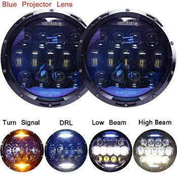 

1Pair 130W 7inch Round LED Headlights Super Bright Blue Projector Lens Amber Turn Signal/DRL for Jeep Wrangler JK LJ TJ Hummer