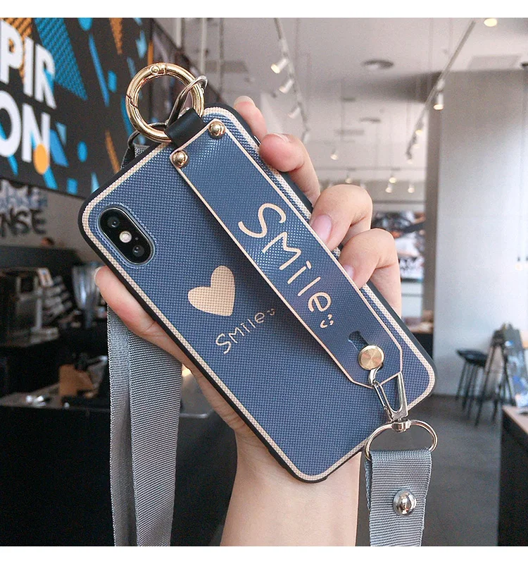 Redmi Note 8 pro милый браслет на запястье чехол для телефона для Xiaomi Redmi Note 2/3/4/6/Note 7 7pro мультяшная улыбка задняя крышка+ ремни - Цвет: Серый