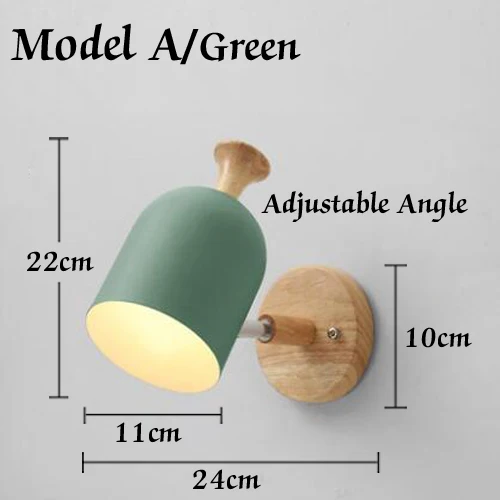 Model A Green Современный настенный светильник красочный Макарон несколько направления железная спальня/гостиная/кровать голова Крытый E27 светодиодный деревянный настенный светильник - Цвет абажура: Model A Green