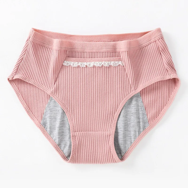Lotus Pink Менструальные женские трусики хлопковые непромокаемые период трусы Бесшовные сексуальные кружевные брюки физиологическое нижнее белье - Color: Lotus Pink