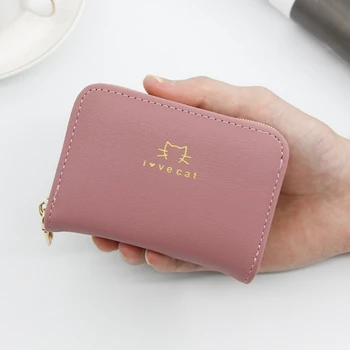 

blue card holder short multi-function ID cards packet gray name card bag PU leather small coin purse red wallets for gift