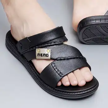 

Summer sandals men's slippery soft sole recreational middle-aged and old beach slippers S2nlxPa