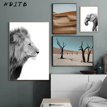 

Lion Elephant Animal Wall Poser Nordic Canvas Art Print Scandinavian Painting Desert Nature Decorative Picture Room Decor