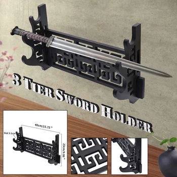 

3 Tier Vintage Sword Bracket Wall Mounted Sword Display Stand Rack For Katana Sword Hanger Bracket Home Decorative Crafts Black