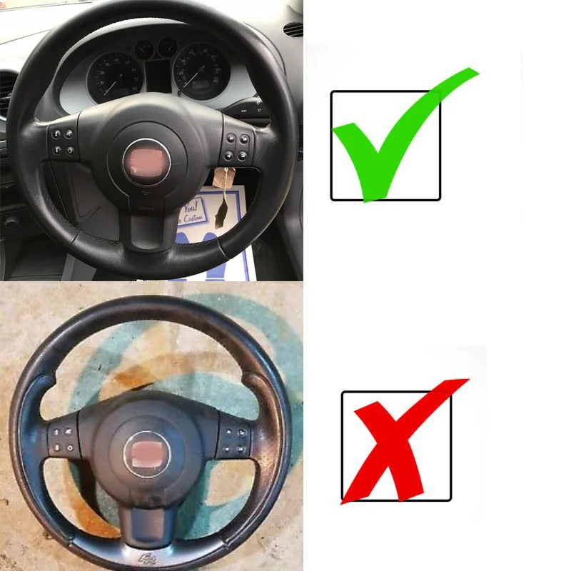 WCaRFun Black Suede Artificial Leather Red Marker Car Steering Wheel Cover for Seat Ibiza 6L leon 2007 2008 Sport Altea Toledo