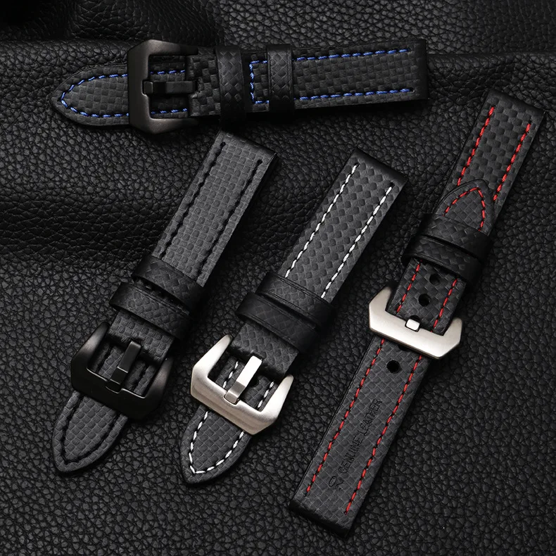 

20/22mm Carbon Fiber Pattern Genuine Leather Watch Band Car Line wan lian Alternative Rolex TUDOR Tuo Longines