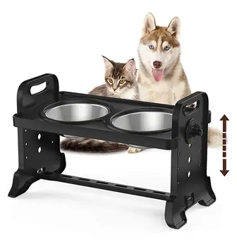 

Double 450ML Dog Bowls Adjustable Heights Pet Dog Feeding Dish Bowls With Removable Stainless Steel Food Water Bowls
