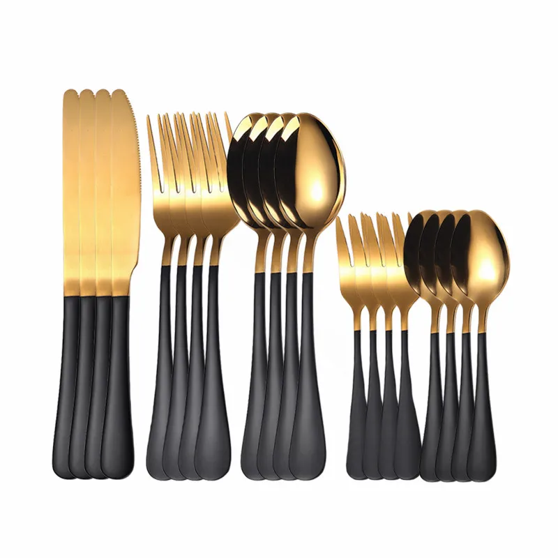 US $37.19 Black Gold Cutlery Set Stainless Steel Tableware Black Gold Dinnerware Set Fork Spoon Knife Kitchen Tableware Set Dropshipping