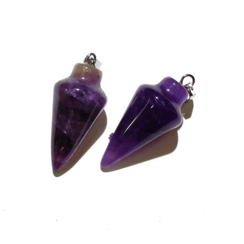 

Conical Purple Quartzs Pendant Necklace Reiki Healing Natural Stone Amulet DIY Jewelry Gift Size 15x30mm