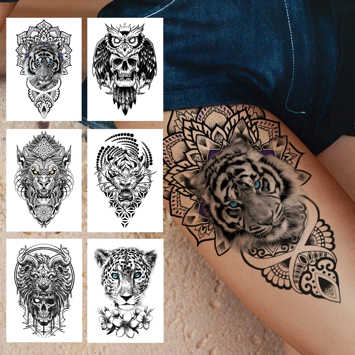 Tatouage Tigre Femme Cuisse Tatouage Temporaire De Tigre Henné Pour Femmes, Hommes, Enfants, Adultes,  Crâne Noir, Démon, Autocollant, Faux, Squelette De Monstre, Cuisses -  Tatouages Éphémères - AliExpress