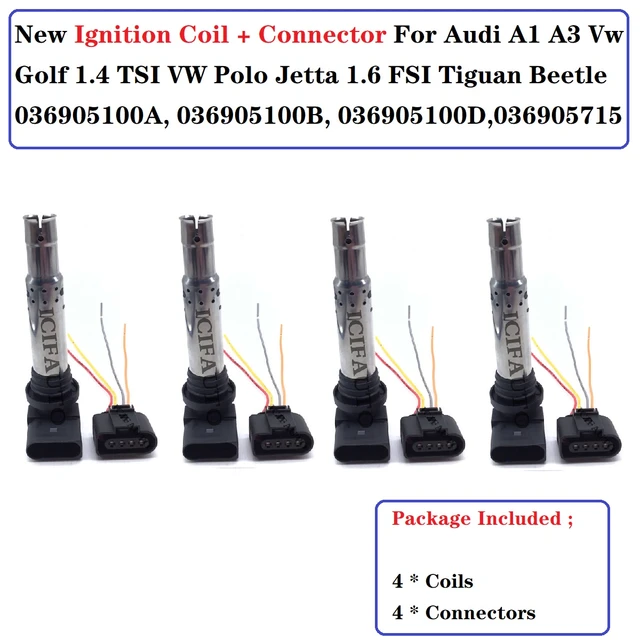 Ignition Coil & Connector For Audi A1 A3 Vw Golf 1.4 Tsi Vw Polo Jetta 1.6  Fsi Tiguan Beetle 036905100a, 036905100b, 036905100d - Ignition Coil -  AliExpress