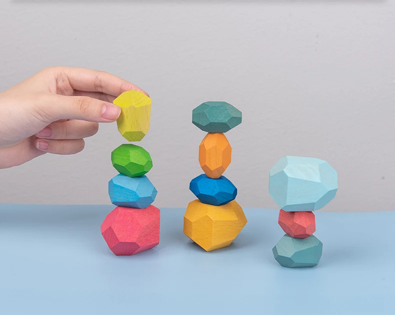 Children'S Wooden Colored Stone Building Blocks - Educational Toys