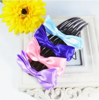 240pcs/lot DIY Multi Handwork Ribbon Hair Forks Bowknot Five Tooth Insert Combs Hair Styling Tool Hair Accessories HA600