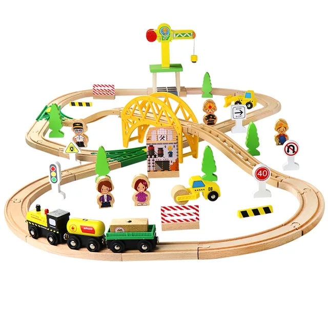 small wooden train set