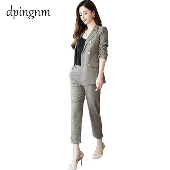 

High Waist Buttons Casual Blazer Pants Suits Women Streetwear gray Office Blazer Female Summer New Fashion Long Pants