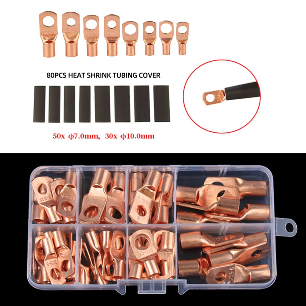 

140pcs Solid Terminal Set Crimped Durable Heat Shrink Tubing Adapter Starter Cable Insulated Copper Wire Ring Lug Connector Tool